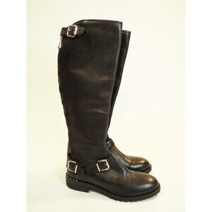 Donald Pliner Vive Black Leather Round Toe Knee High Motorcycle Boots, Size 6 US
